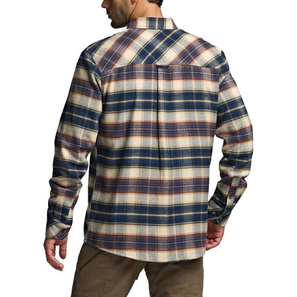 Mens Blue Cotton Flannel Shirt Long Sleeve Brushed Soft Casual Outdoor Plaid - Picture 8 of 9
